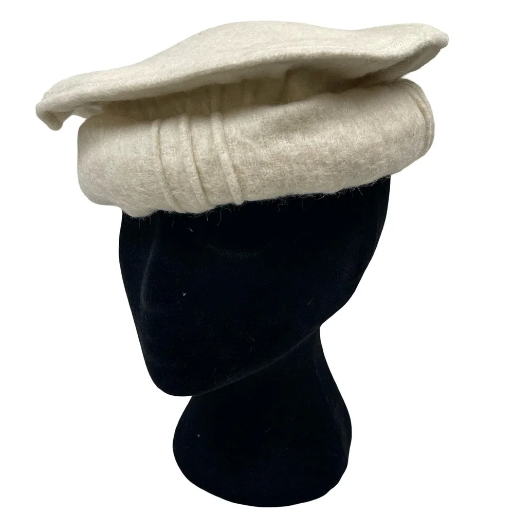 Pakol Afghan Chitrali Wool Beret Hat Women Ivory Traditional Handmade Felt
